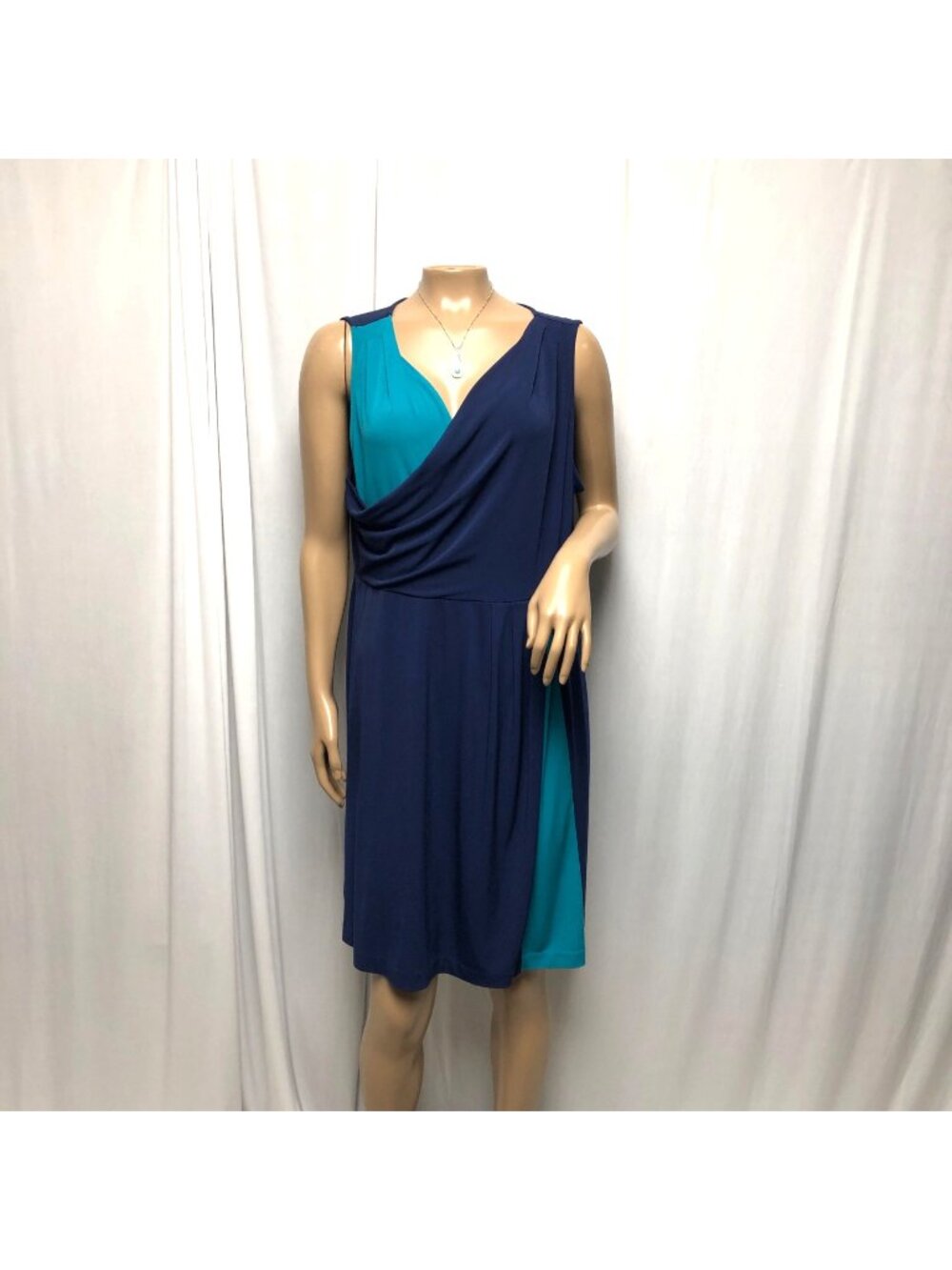 Daisy Fuentes Dress Womens Size Large Sleeveless Colorblocked Blue Office Party